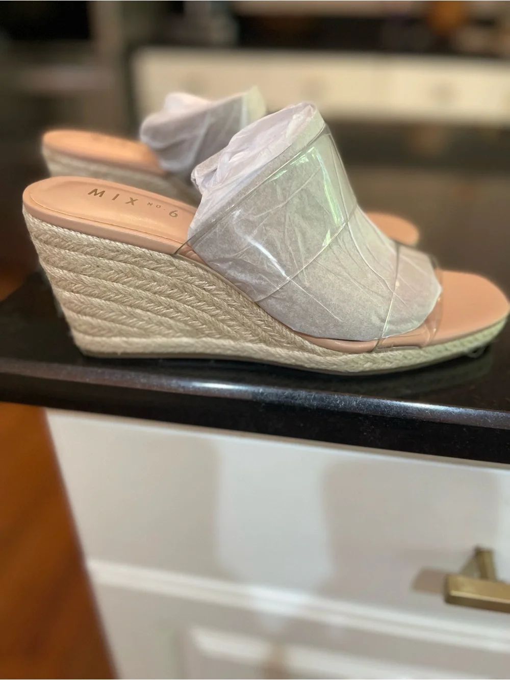 Mix No. 6 Clear Strap Espadrille Wedges in Nude